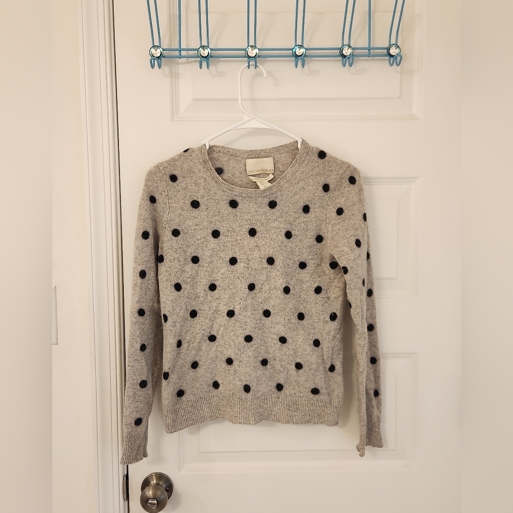 Womens Grey Polka Dot Crew Sweater Size M Cynthia Rowley Cashmere‎ READ #U388